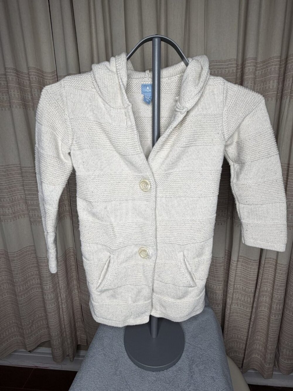 babyGap Girls 5 Cream Ivory Chunky Knit Hooded Button Cardigan Sweater